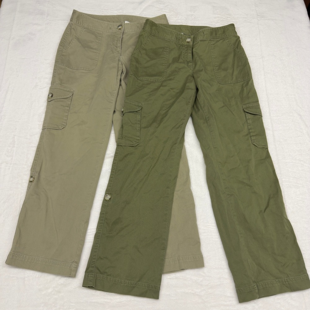 Lot of 2 LL Bean Cargo Pants Womens 4 Petite Cotton Roll Tab Favorite Fit